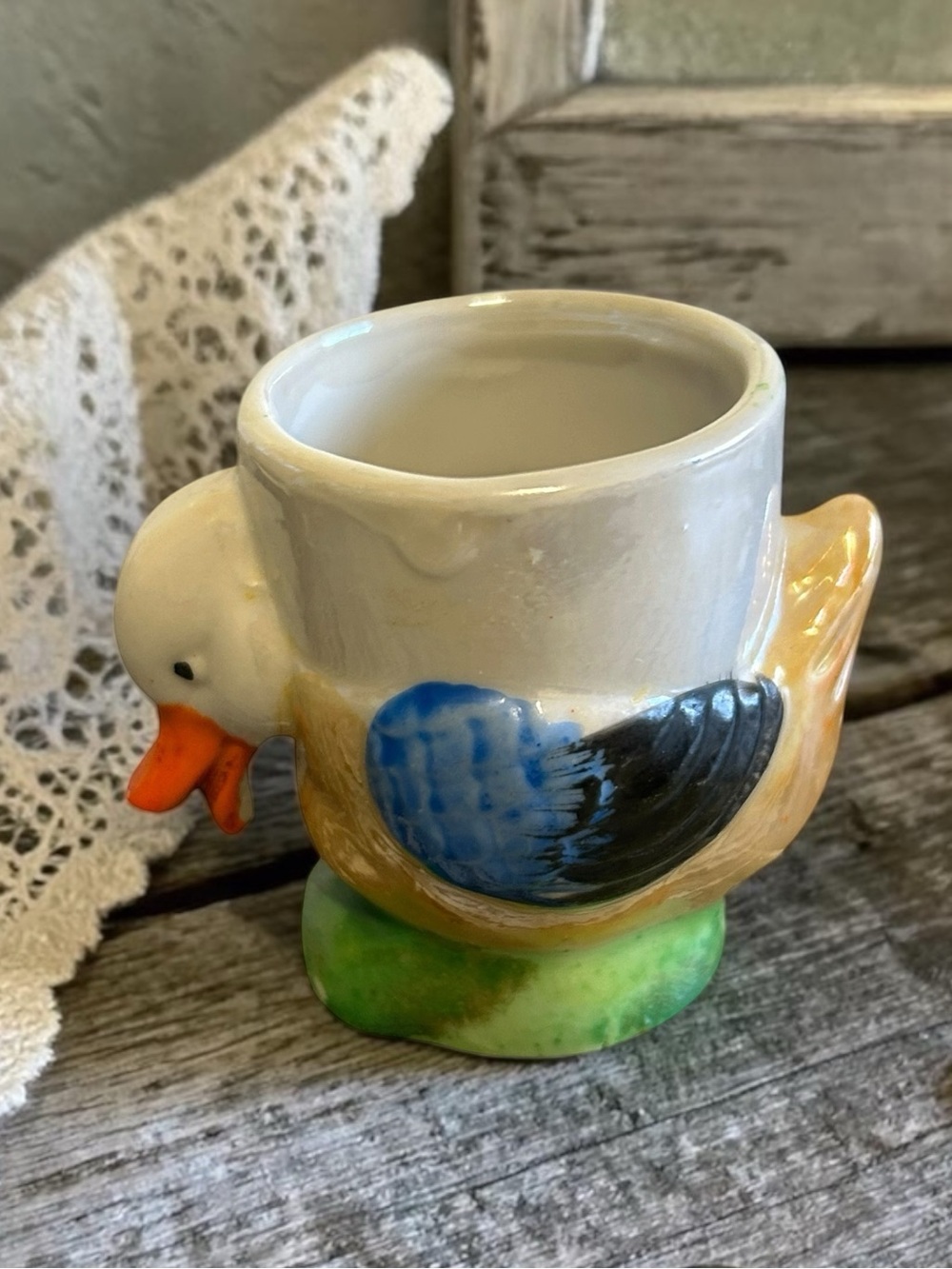 Vintage Hand-Painted Lusterware Duck Egg Cup - Made in Japan